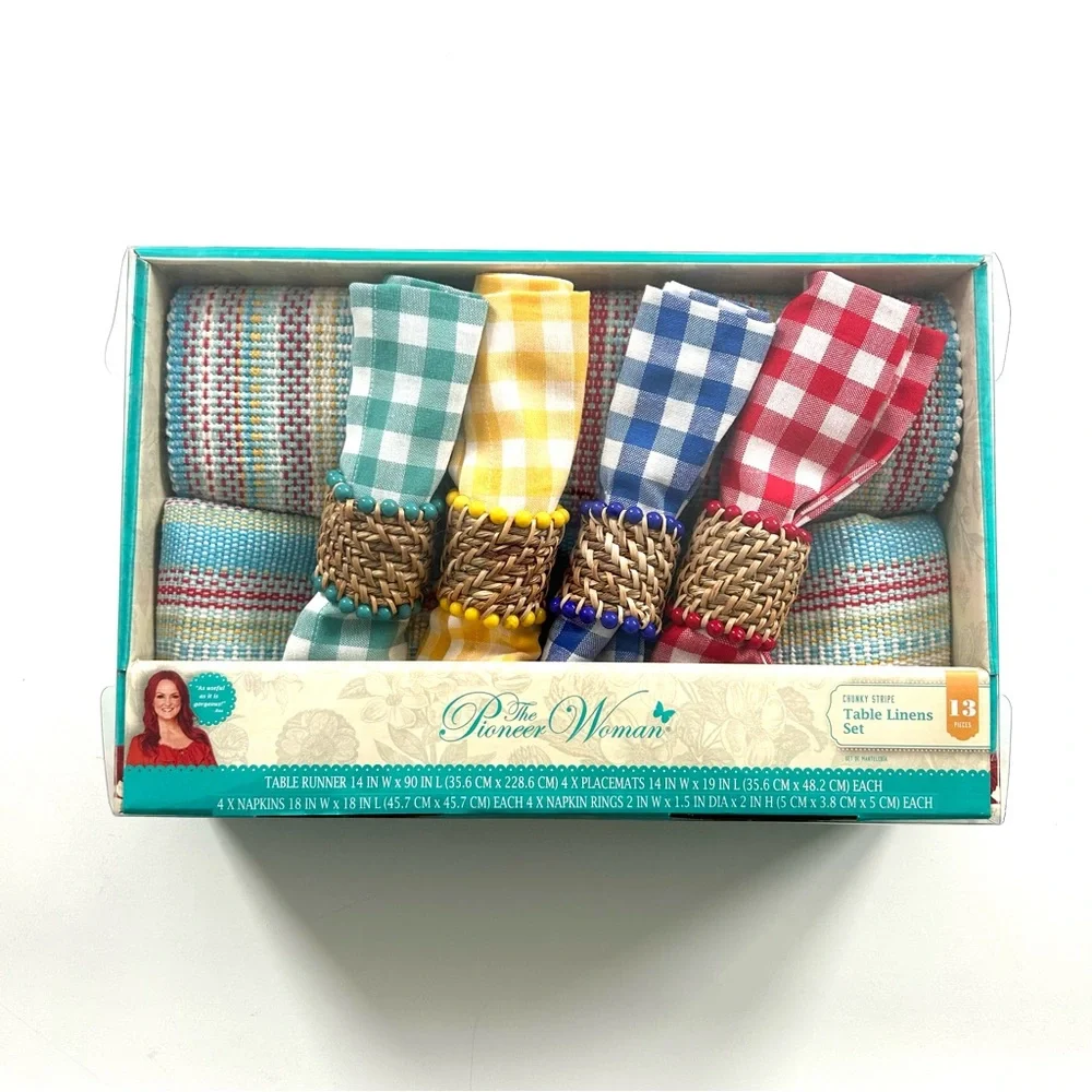 The Pioneer Woman Colorful Chunky Stripe Gingham 13-Piece Table Linens Set